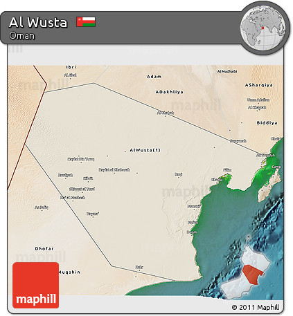 Shaded Relief 3D Map of Al Wusta, satellite outside