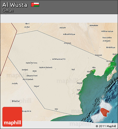 Shaded Relief 3D Map of Al Wusta, satellite outside