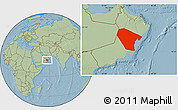 Savanna Style Location Map of Al Wusta, hill shading