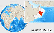 Shaded Relief Location Map of Al Wusta, highlighted country, within the entire country