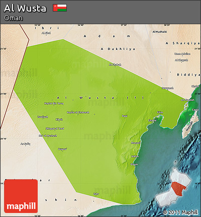 Physical Map of Al Wusta, satellite outside