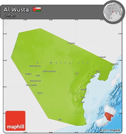 Physical Map of Al Wusta, single color outside