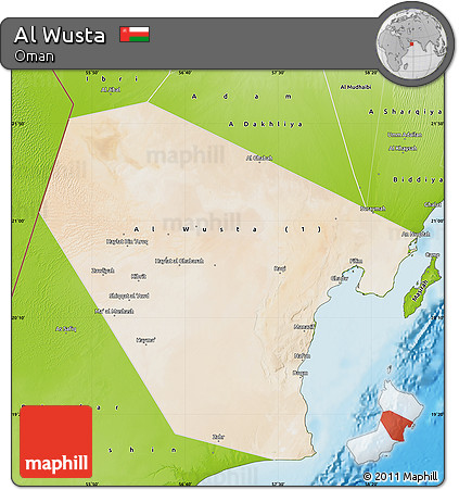 Satellite Map of Al Wusta, physical outside