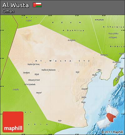 Satellite Map of Al Wusta, physical outside