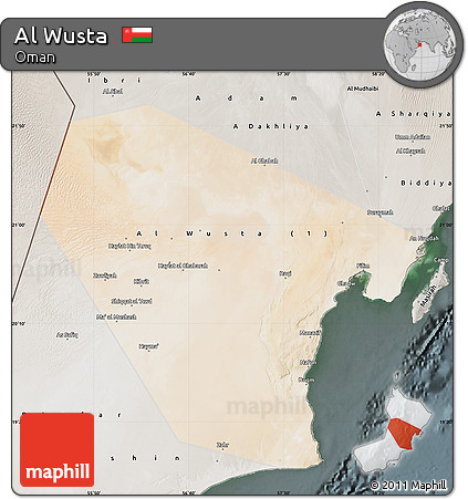 Satellite Map of Al Wusta, semi-desaturated