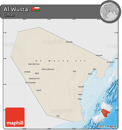 Shaded Relief Map of Al Wusta, single color outside