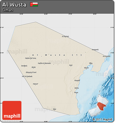 Shaded Relief Map of Al Wusta, single color outside