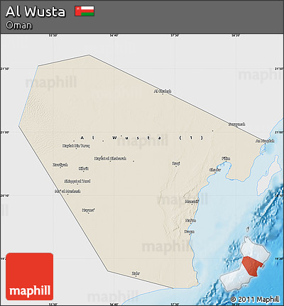 Shaded Relief Map of Al Wusta, single color outside