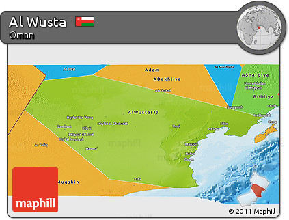 Physical Panoramic Map of Al Wusta, political outside