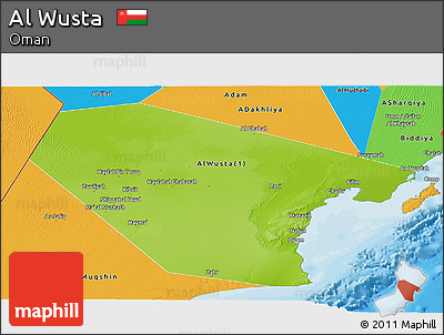 Physical Panoramic Map of Al Wusta, political outside