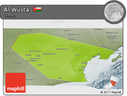 Physical Panoramic Map of Al Wusta, semi-desaturated