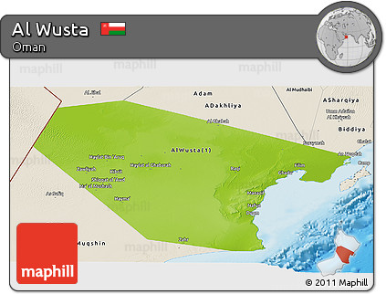 Physical Panoramic Map of Al Wusta, shaded relief outside