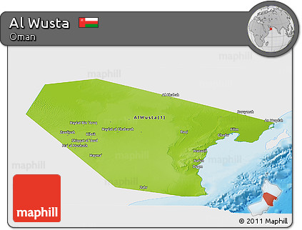 Physical Panoramic Map of Al Wusta, single color outside