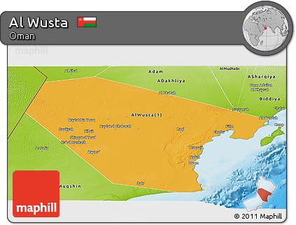 Political Panoramic Map of Al Wusta, physical outside