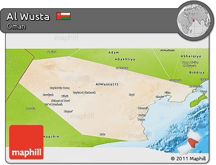 Satellite Panoramic Map of Al Wusta, physical outside