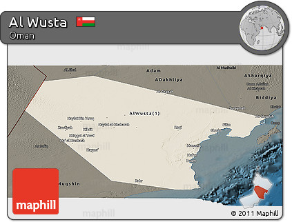 Shaded Relief Panoramic Map of Al Wusta, darken