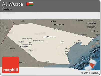 Shaded Relief Panoramic Map of Al Wusta, darken