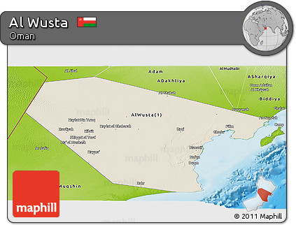 Shaded Relief Panoramic Map of Al Wusta, physical outside