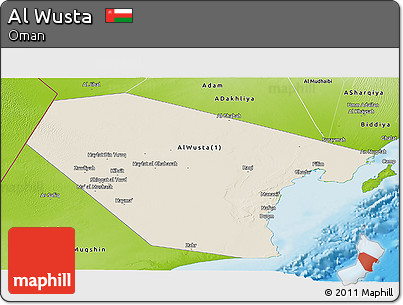 Shaded Relief Panoramic Map of Al Wusta, physical outside