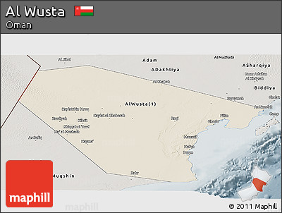 Shaded Relief Panoramic Map of Al Wusta, semi-desaturated