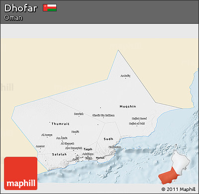 Classic Style 3D Map of Dhofar, single color outside