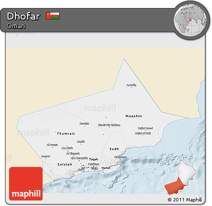 Classic Style 3D Map of Dhofar, single color outside