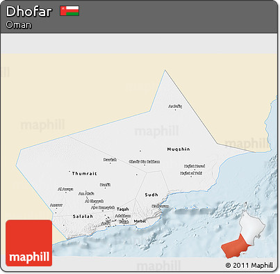 Classic Style 3D Map of Dhofar, single color outside