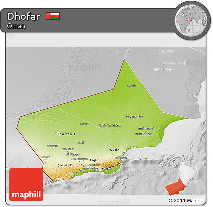 Physical 3D Map of Dhofar, lighten, desaturated