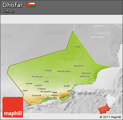 Physical 3D Map of Dhofar, lighten, desaturated