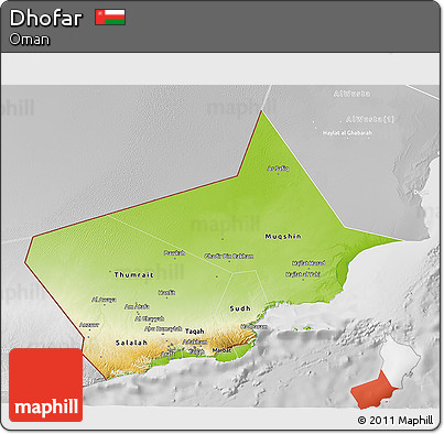Physical 3D Map of Dhofar, lighten, desaturated