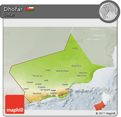 Physical 3D Map of Dhofar, lighten, semi-desaturated
