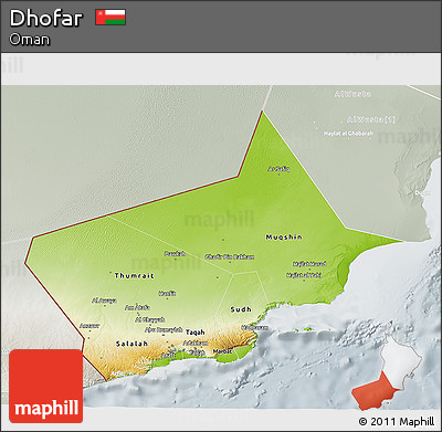 Physical 3D Map of Dhofar, lighten, semi-desaturated