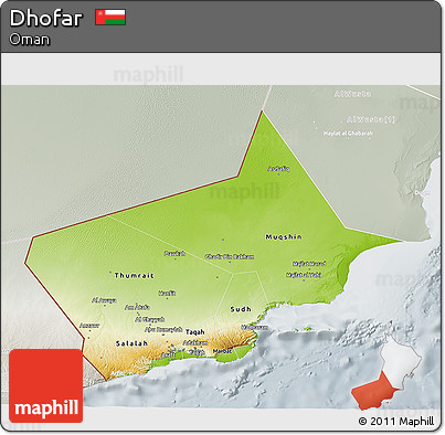 Physical 3D Map of Dhofar, lighten, semi-desaturated