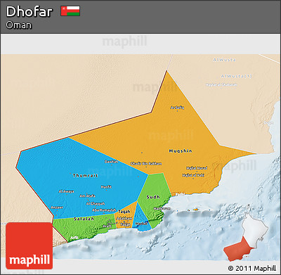 Political 3D Map of Dhofar, lighten