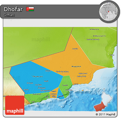 Political 3D Map of Dhofar, physical outside