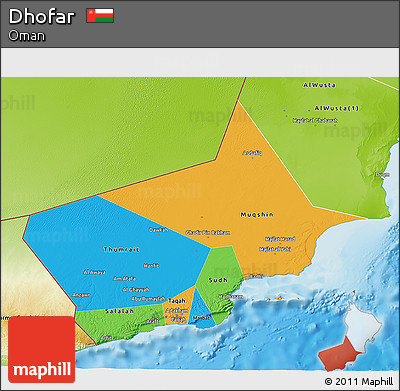 Political 3D Map of Dhofar, physical outside