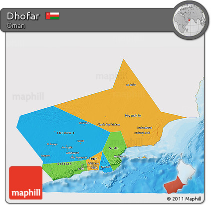 Political 3D Map of Dhofar, single color outside
