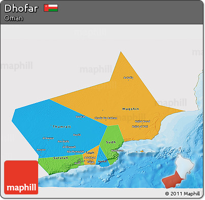 Political 3D Map of Dhofar, single color outside