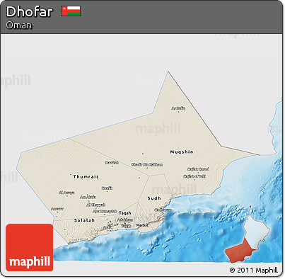 Shaded Relief 3D Map of Dhofar, single color outside
