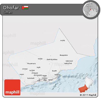 Silver Style 3D Map of Dhofar, single color outside