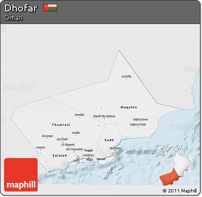 Silver Style 3D Map of Dhofar, single color outside