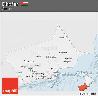 Silver Style 3D Map of Dhofar, single color outside