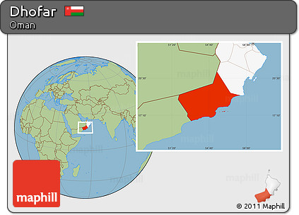 Savanna Style Location Map of Dhofar, highlighted country