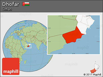 Savanna Style Location Map of Dhofar, highlighted country