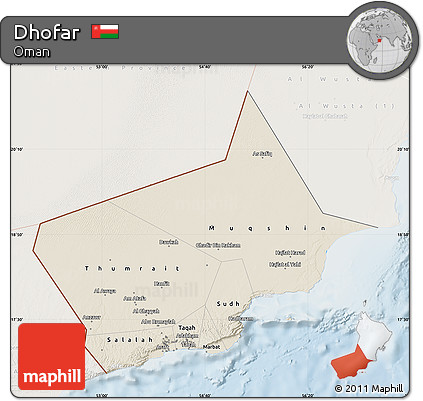 Shaded Relief Map of Dhofar, lighten