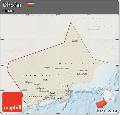Shaded Relief Map of Dhofar, lighten