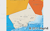 Shaded Relief Map of Dhofar, political shades outside