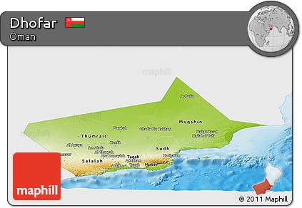 Physical Panoramic Map of Dhofar, single color outside