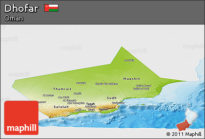 Physical Panoramic Map of Dhofar, single color outside
