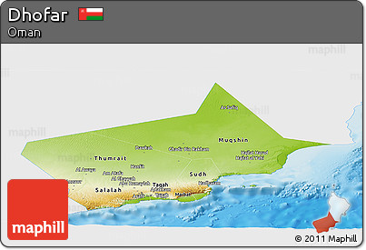 Physical Panoramic Map of Dhofar, single color outside